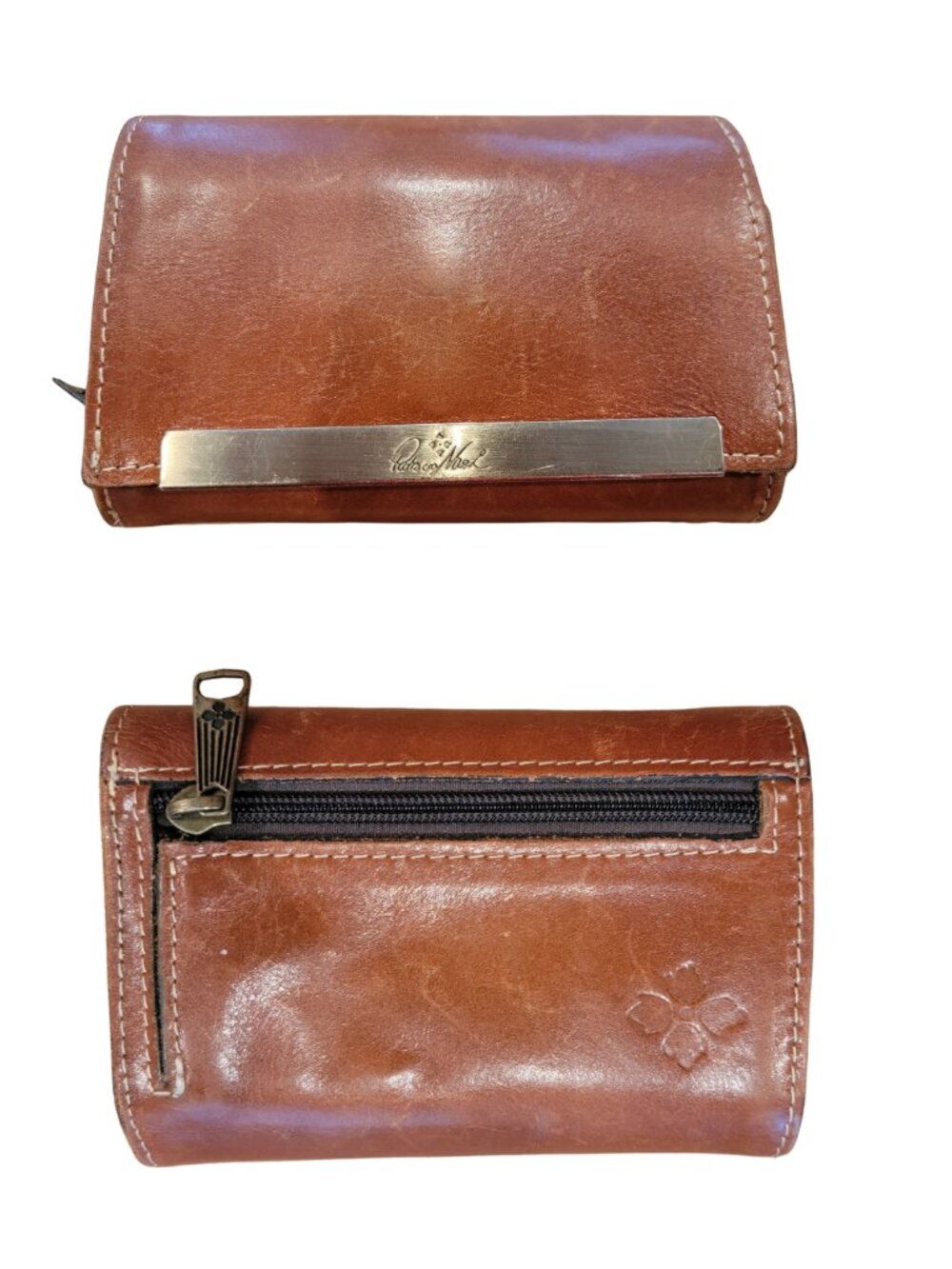 Patricia Nash Cametti Tan Brown Leather Trifold Wallet